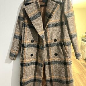 Kendall & Kylie Tan and Black Plaid Pea Coat